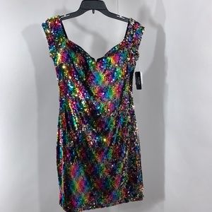 Guess Off-The-Shoulder Sequined Shift, Party Dress